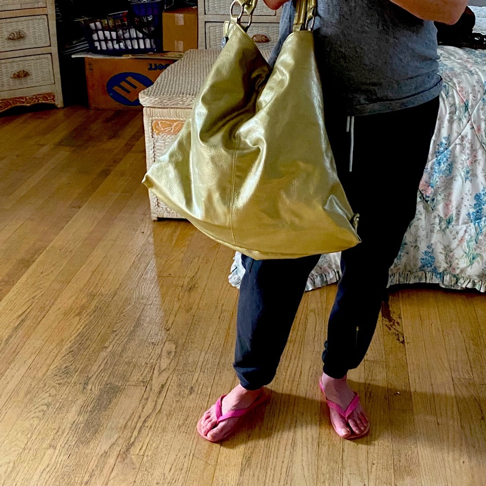 Large gold shopper handbag